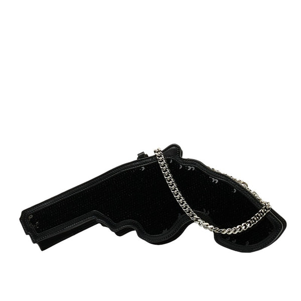 サンローラン ピストル 斜め掛け チェーン ショルダーバッグ ブラック スパンコール レザー レディース SAINT LAURENT 【中古】