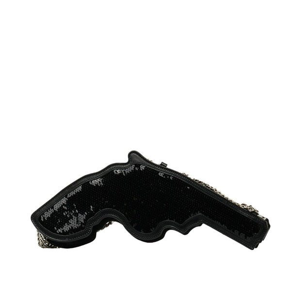 サンローラン ピストル 斜め掛け チェーン ショルダーバッグ ブラック スパンコール レザー レディース SAINT LAURENT 【中古】