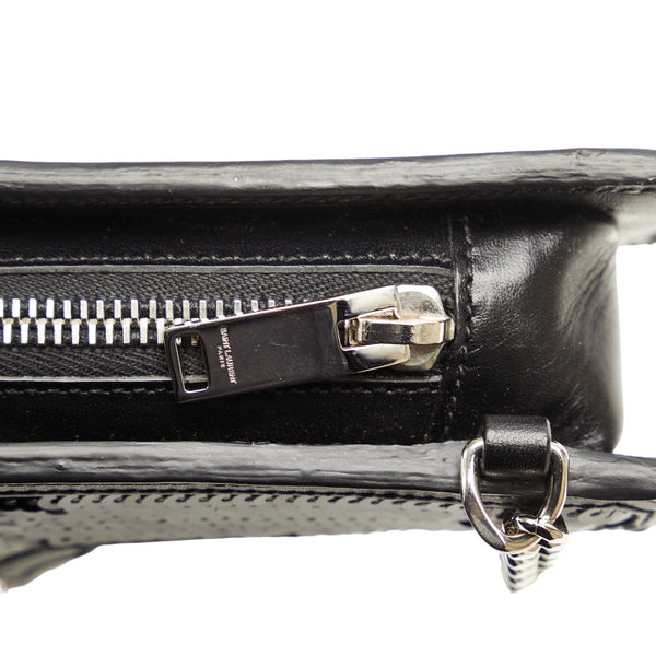 サンローラン ピストル 斜め掛け チェーン ショルダーバッグ ブラック スパンコール レザー レディース SAINT LAURENT 【中古】