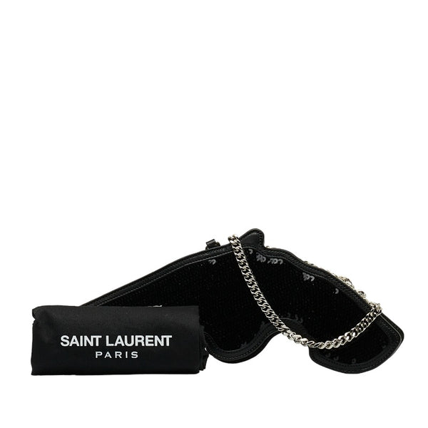 サンローラン ピストル 斜め掛け チェーン ショルダーバッグ ブラック スパンコール レザー レディース SAINT LAURENT 【中古】