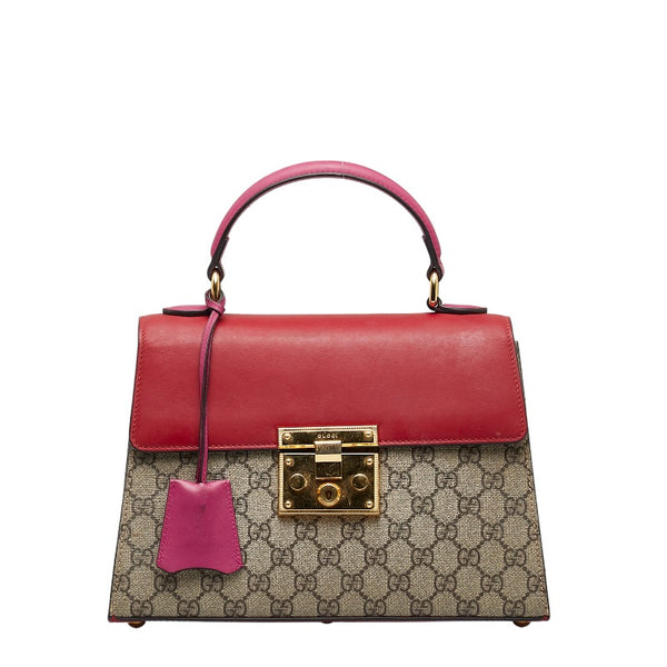 グッチ GGスプリーム パドロック トップハンドル ハンドバッグ ショルダーバッグ 2WAY 453188 ベージュ レッド PVC レザー レディース GUCCI 【中古】