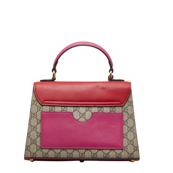 グッチ GGスプリーム パドロック トップハンドル ハンドバッグ ショルダーバッグ 2WAY 453188 ベージュ レッド PVC レザー レディース GUCCI 【中古】