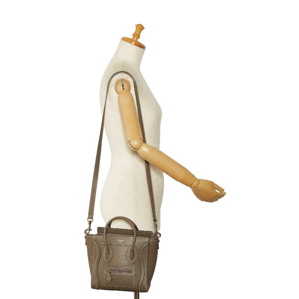 セリーヌ ラゲージ ナノショッパー ハンドバッグ ショルダーバッグ 2WAY ブラウン レザー レディース CELINE 【中古】
