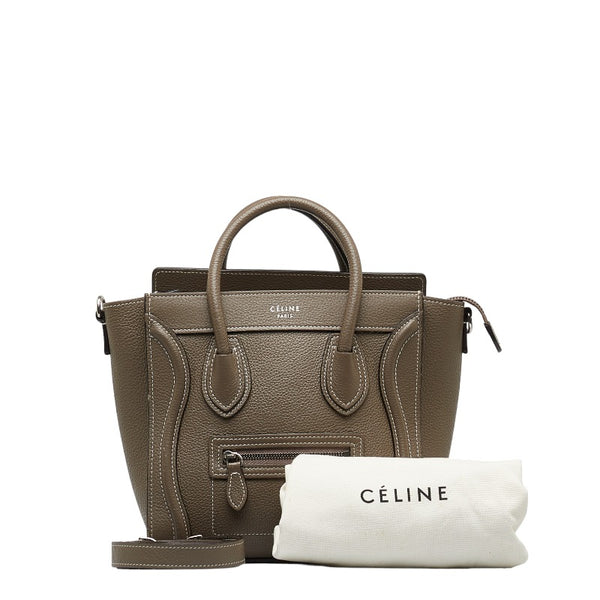 セリーヌ ラゲージ ナノショッパー ハンドバッグ ショルダーバッグ 2WAY ブラウン レザー レディース CELINE 【中古】