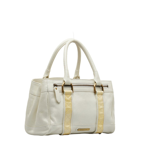 バーバリー ノバチェック ハンドバッグ ホワイト レザー レディース BURBERRY 【中古】