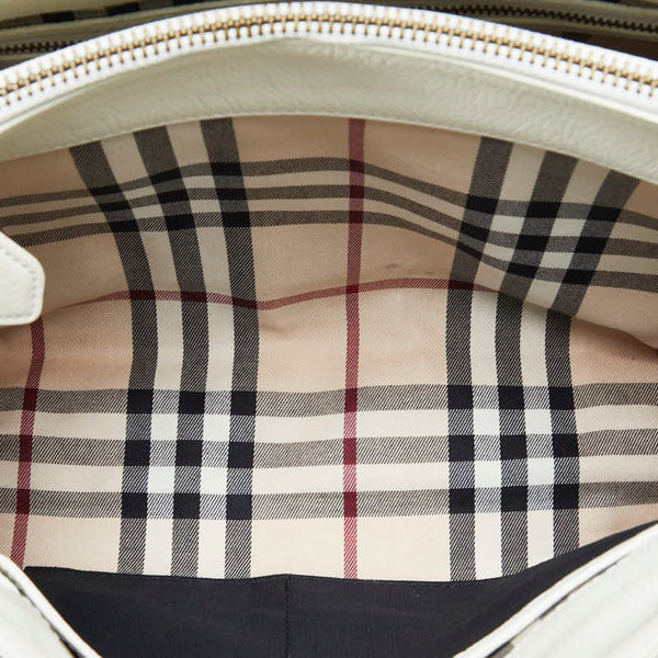 バーバリー ノバチェック ハンドバッグ ホワイト レザー レディース BURBERRY 【中古】