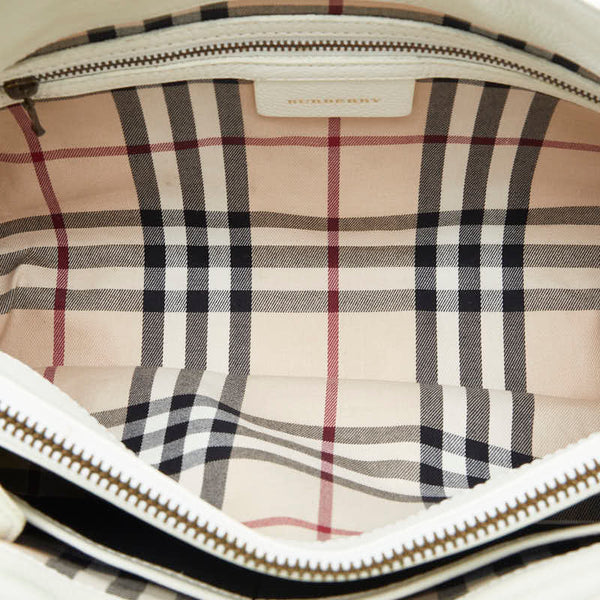 バーバリー ノバチェック ハンドバッグ ホワイト レザー レディース BURBERRY 【中古】