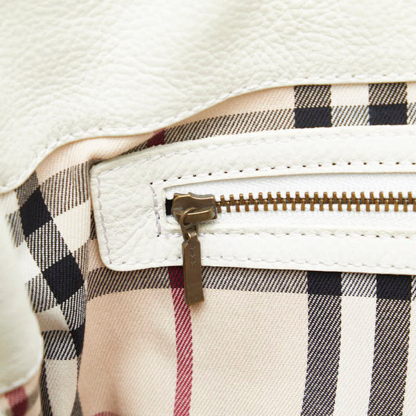 バーバリー ノバチェック ハンドバッグ ホワイト レザー レディース BURBERRY 【中古】