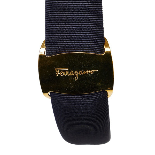 サルヴァトーレフェラガモ ヴァラ カチューシャ ネイビー ナイロン メッキ レディース Salvatore Ferragamo 【中古】