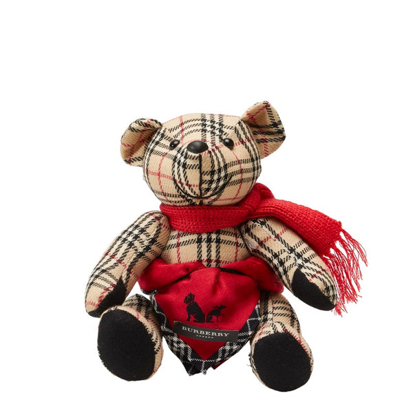 バーバリー ノバチェック テディベア ハンカチ 2点セット ベージュ レッド コットン レディース BURBERRY 【中古】