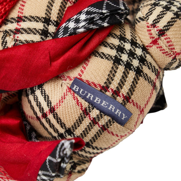 バーバリー ノバチェック テディベア ハンカチ 2点セット ベージュ レッド コットン レディース BURBERRY 【中古】