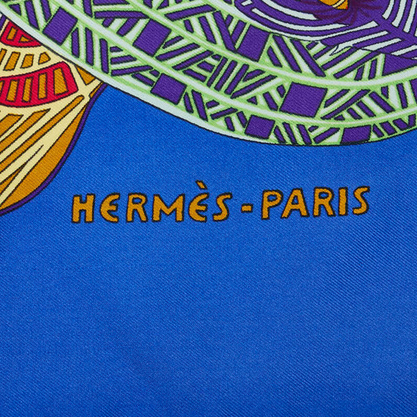 エルメス カレ90 ART des STEPPES ステップ美術 スカーフ ブルー シルク レディース HERMES 【中古】
