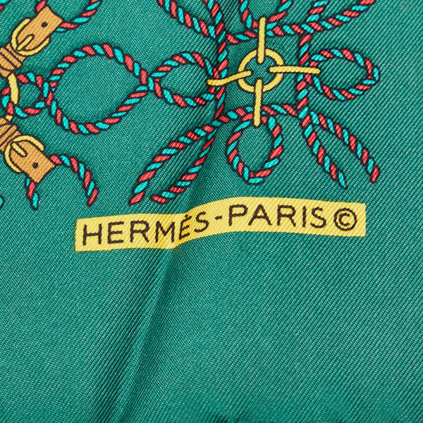 エルメス カレ45  ベルト ロープ スカーフ グリーン シルク レディース HERMES 【中古】