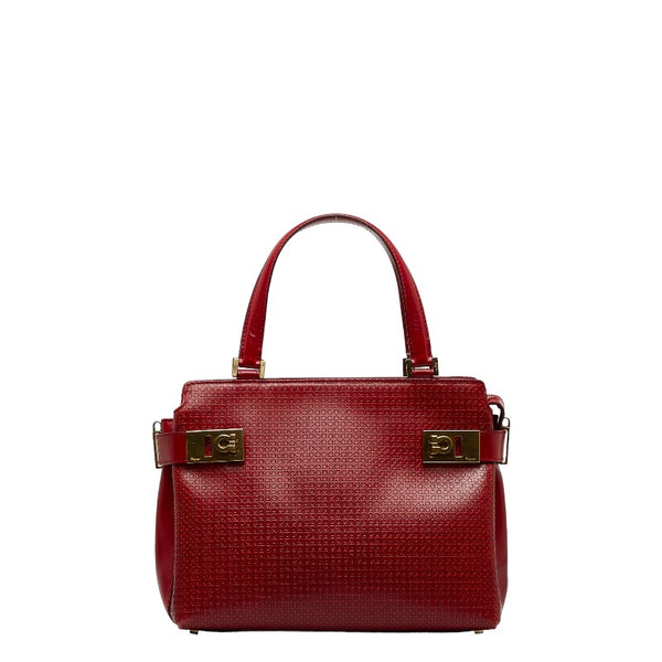 サルヴァトーレフェラガモ ガンチーニ ハンドバッグ ショルダーバッグ 2WAY レッド レザー レディース Salvatore Ferragamo 【中古】