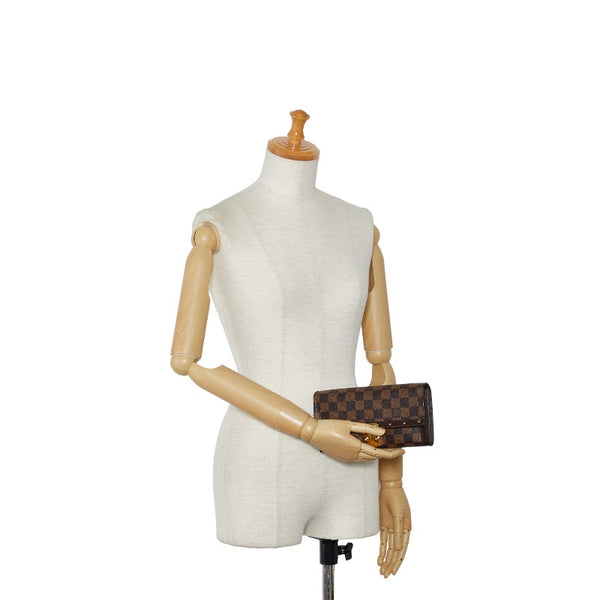ルイ ヴィトン ダミエ エベヌ ポルトフォイユ ヴェニス 長財布 N60535 ブラウン PVC レザー レディース LOUIS VUITTON 【中古】