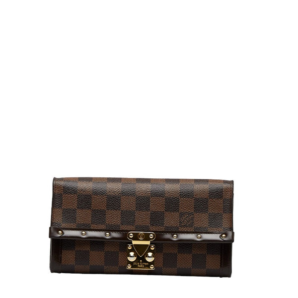 ルイ ヴィトン ダミエ エベヌ ポルトフォイユ ヴェニス 長財布 N60535 ブラウン PVC レザー レディース LOUIS VUITTON 【中古】