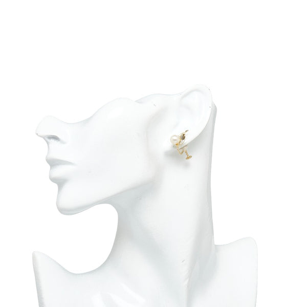 ミキモト K14YG イエローゴールド アコヤパール7～7.5mm リーフ イヤリング レディース MIKIMOTO 【中古】