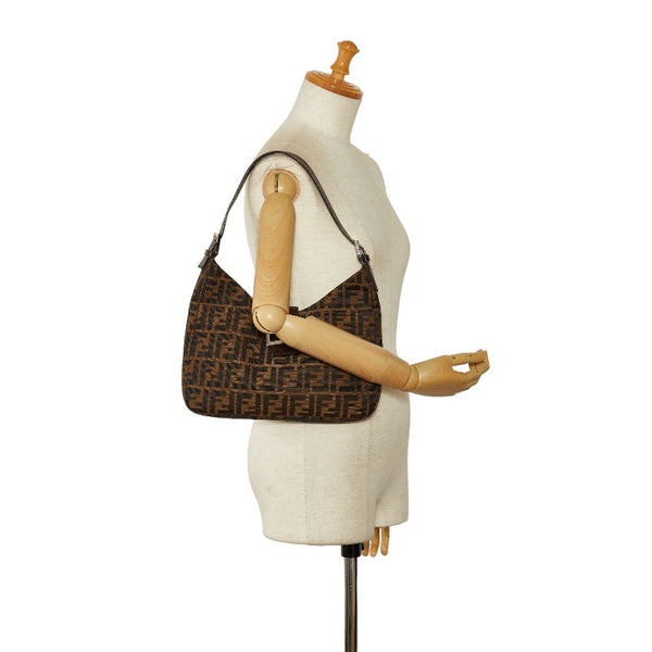 フェンディ ズッカ マンマバケット ショルダーバッグ 26569 ブラウン キャンバス レザー レディース FENDI 【中古】