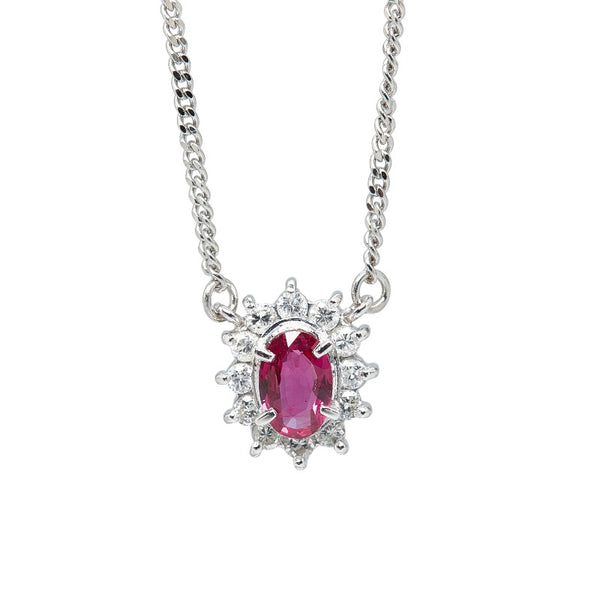 Pt850 プラチナ ルビー0.38ct ダイヤ0.20ct ネックレス レディース 【中古】