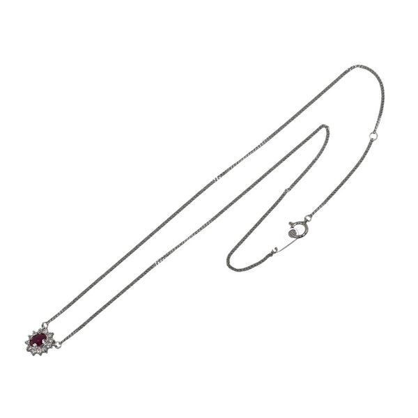 Pt850 プラチナ ルビー0.38ct ダイヤ0.20ct ネックレス レディース 【中古】