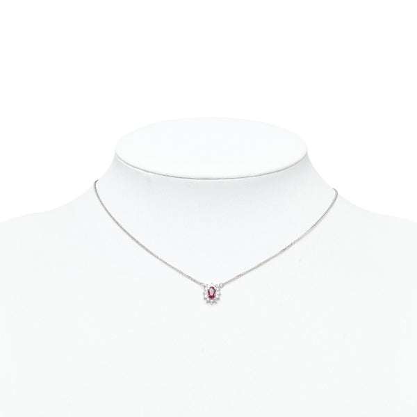 Pt850 プラチナ ルビー0.38ct ダイヤ0.20ct ネックレス レディース 【中古】