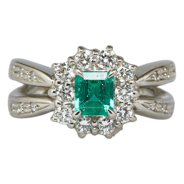 Pt900 プラチナ エメラルド0.64ct ダイヤ0.60ct リング 指輪 レディース 12号 【中古】