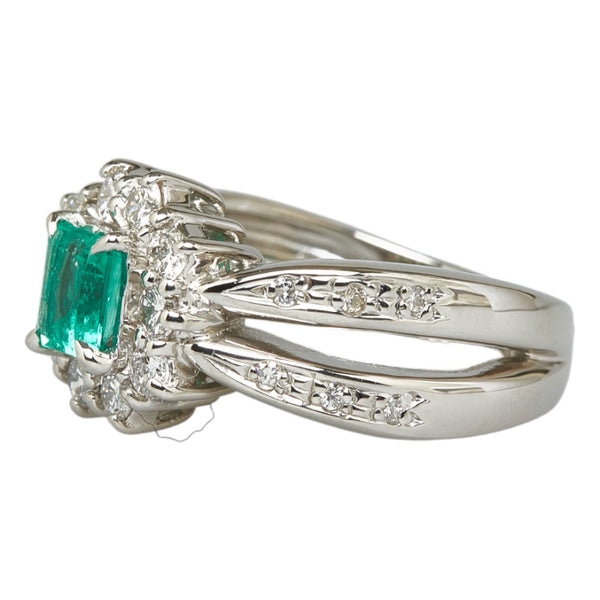 Pt900 プラチナ エメラルド0.64ct ダイヤ0.60ct リング 指輪 レディース 12号 【中古】