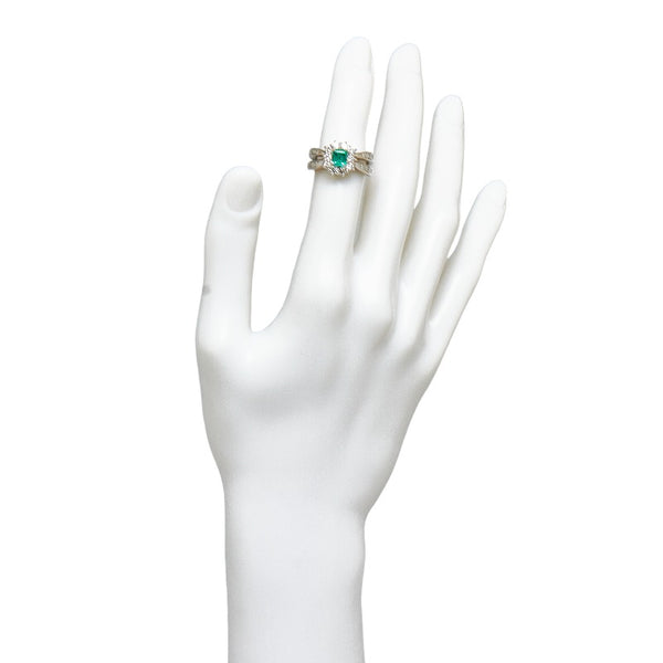 Pt900 プラチナ エメラルド0.64ct ダイヤ0.60ct リング 指輪 レディース 12号 【中古】