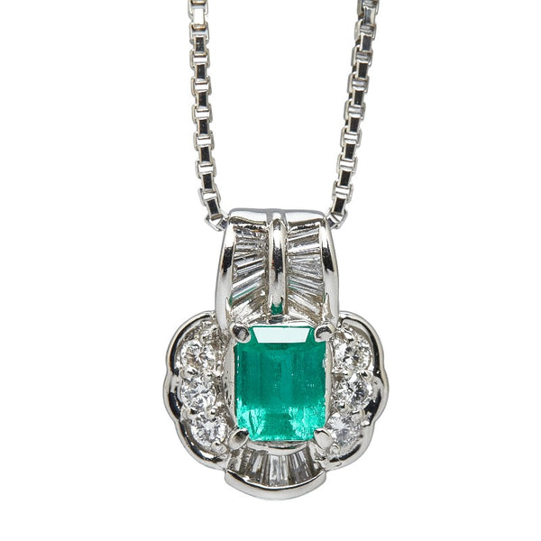Pt900 プラチナ Pt850 プラチナ エメラルド0.58ct ダイヤ0.33ct ペンダントネックレス ネックレス レディース 【中古】