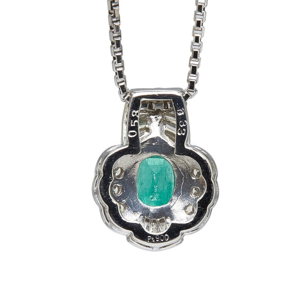Pt900 プラチナ Pt850 プラチナ エメラルド0.58ct ダイヤ0.33ct ペンダントネックレス ネックレス レディース 【中古】