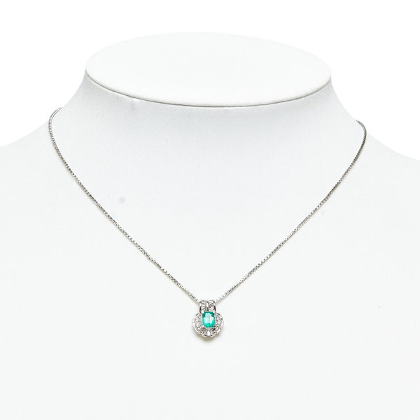 Pt900 プラチナ Pt850 プラチナ エメラルド0.58ct ダイヤ0.33ct ペンダントネックレス ネックレス レディース 【中古】