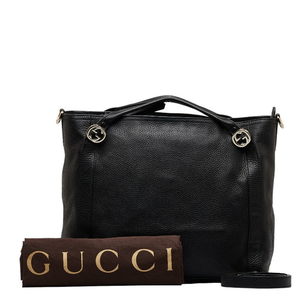 グッチ インターロッキングG ハンドバッグ ショルダーバッグ 2WAY 323675 ブラック レザー レディース GUCCI 【中古】