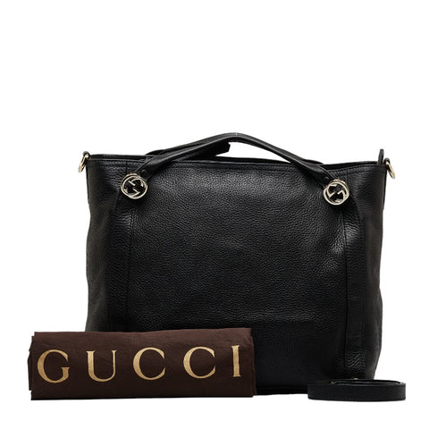 グッチ インターロッキングG ハンドバッグ ショルダーバッグ 2WAY 323675 ブラック レザー レディース GUCCI 【中古】