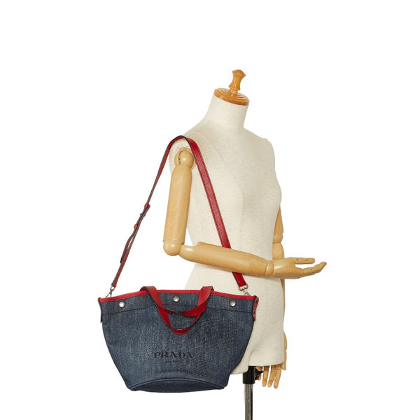 プラダ ハンドバッグ ショルダーバッグ 2WAY ブルー レッド デニム レザー レディース PRADA 【中古】