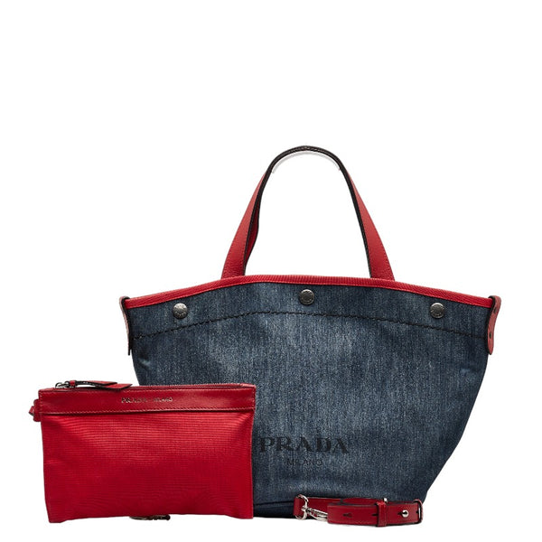 プラダ ハンドバッグ ショルダーバッグ 2WAY ブルー レッド デニム レザー レディース PRADA 【中古】