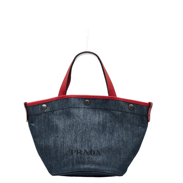 プラダ ハンドバッグ ショルダーバッグ 2WAY ブルー レッド デニム レザー レディース PRADA 【中古】