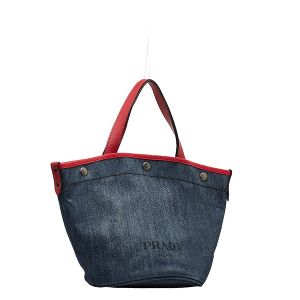 プラダ ハンドバッグ ショルダーバッグ 2WAY ブルー レッド デニム レザー レディース PRADA 【中古】