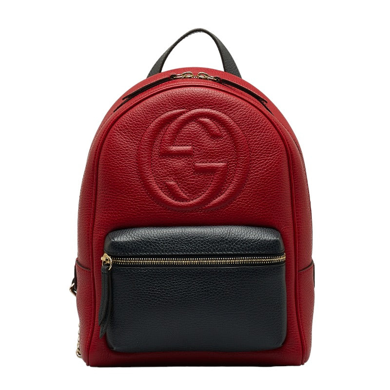 グッチ ソーホー リュック バックパック 431570 レッド ブラック レザー レディース GUCCI 【中古】