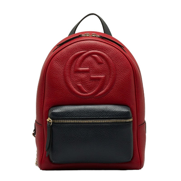 グッチ ソーホー リュック バックパック 431570 レッド ブラック レザー レディース GUCCI 【中古】