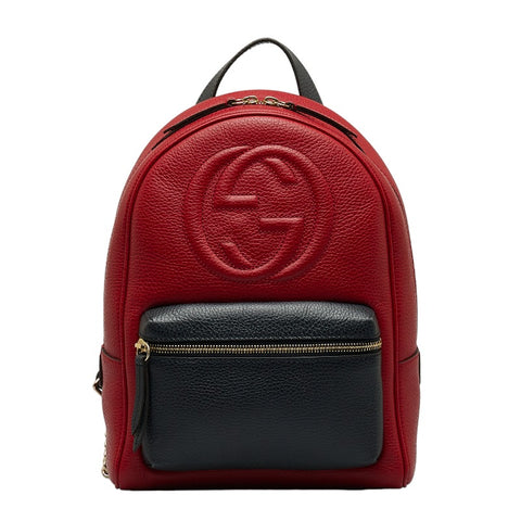 グッチ ソーホー リュック バックパック 431570 レッド ブラック レザー レディース GUCCI 【中古】