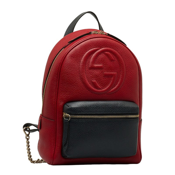 グッチ ソーホー リュック バックパック 431570 レッド ブラック レザー レディース GUCCI 【中古】