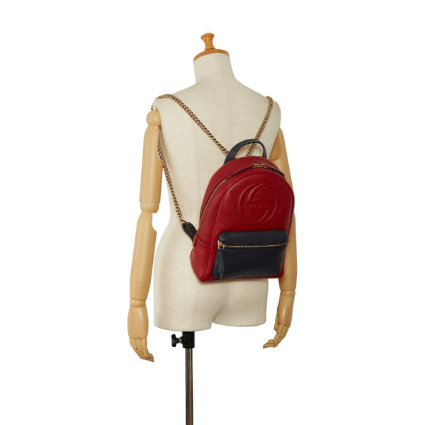 グッチ ソーホー リュック バックパック 431570 レッド ブラック レザー レディース GUCCI 【中古】