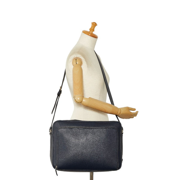 プラダ サフィアーノ メッセンジャーバッグ ショルダーバッグ VA0998 ネイビー レザー メンズ PRADA 【中古】