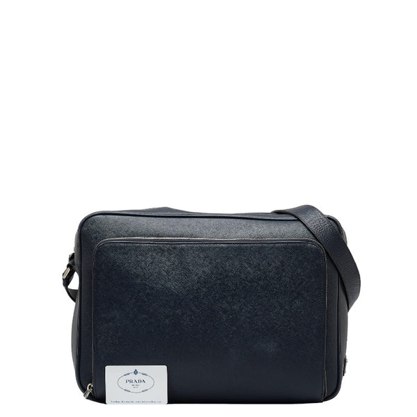 プラダ サフィアーノ メッセンジャーバッグ ショルダーバッグ VA0998 ネイビー レザー メンズ PRADA 【中古】