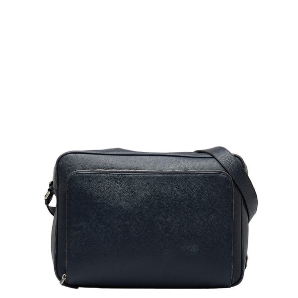プラダ サフィアーノ メッセンジャーバッグ ショルダーバッグ VA0998 ネイビー レザー メンズ PRADA 【中古】