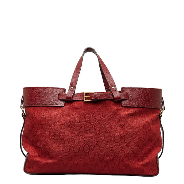 グッチ GGキャンバス ゴールド金具 ハンドバッグ トートバッグ 106251 レッド キャンバス レザー レディース GUCCI 【中古】