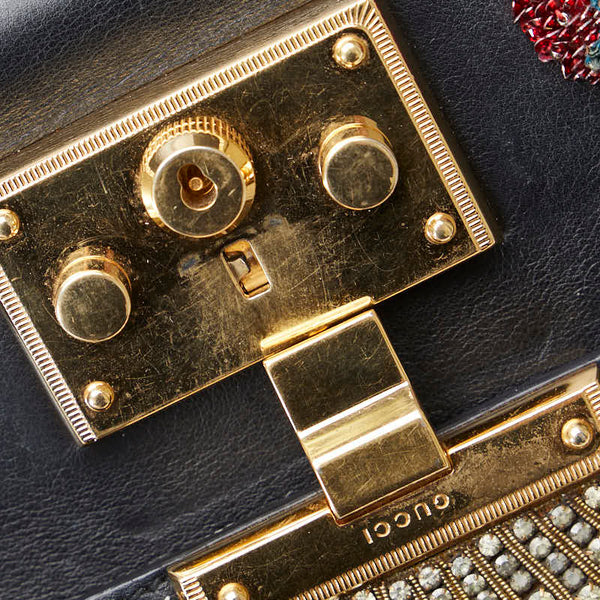 グッチ ストロベリーパドロック チェーン ショルダーバッグ 432182 ブラック レザー ラインストーン レディース GUCCI 【中古】