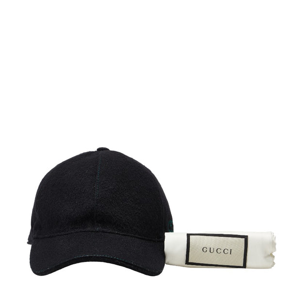 グッチ シェリーライン キャップ ベースボールキャップ ブラック ウール レディース GUCCI 【中古】