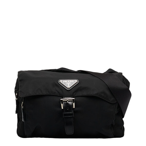 プラダ 三角ロゴプレート 斜め掛け ショルダーバッグ ブラック ナイロン レディース PRADA 【中古】