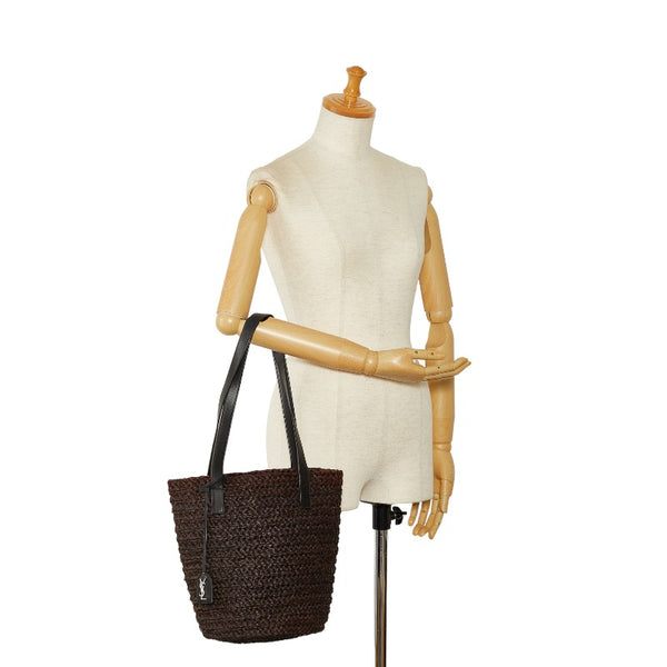 サンローラン パニエ スモール ハンドバッグ バケツ 579518 ブラウン ブラック ラフィア レディース SAINT LAURENT 【中古】